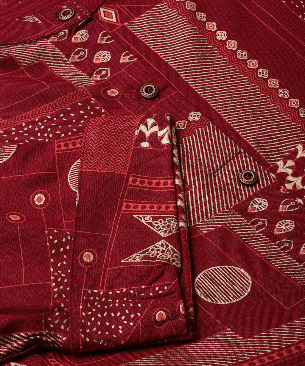 Juniper Womens Maroon Rayon Geometric Foil Printed Handkerchief Dress