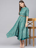 Juniper Women Teal Rayon Printed Asymmetric Dress