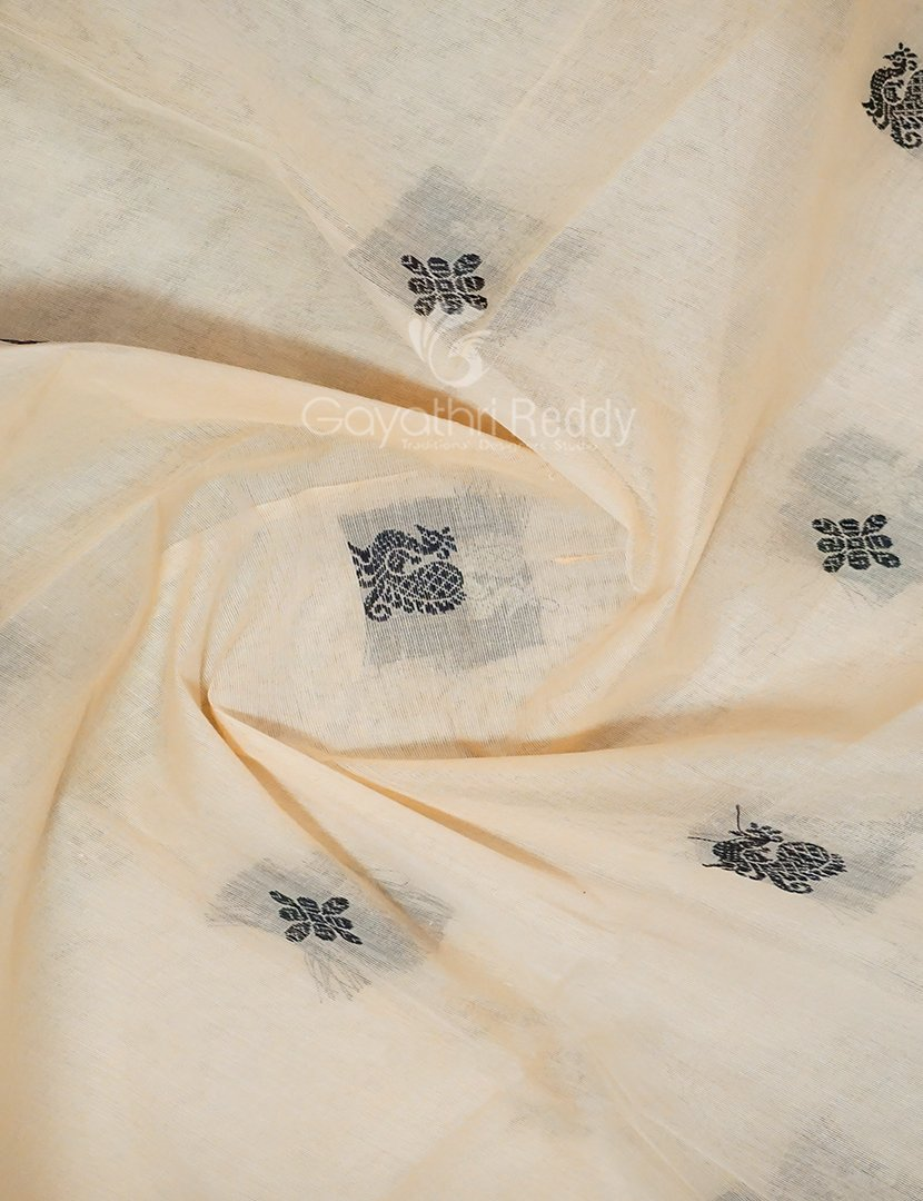 Kalanetha Shades of Cream Pure Kanchi Cotton Saree With Kanchi Traditional Border By Gayathri Reddy Designer Studio