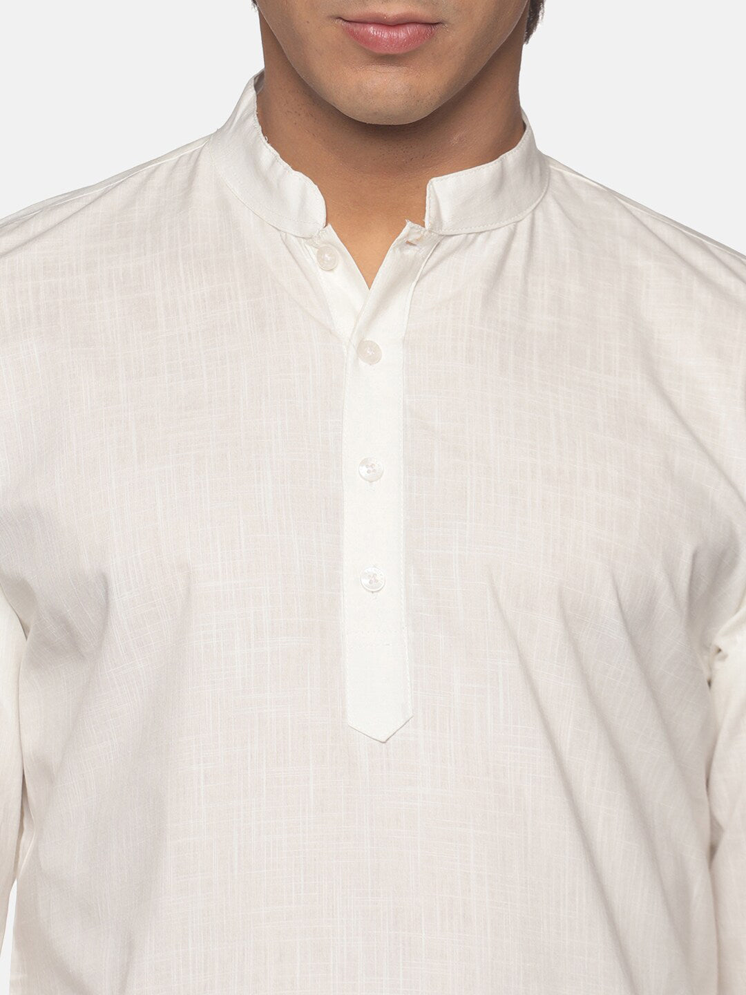 Sethukrishna Men Cream-Coloured Striped Pure Cotton Kurta with Pyjamas