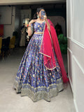 Lorenvalley Lavender Chinon Digital Print with Embroidery Sequins Work Lehenga Choli with Dupatta