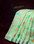 Shades of Apple Green With Turquoise Green Blouse Floral Design Semi Chanderi Saree By Gayathri Reddy Designer Studio