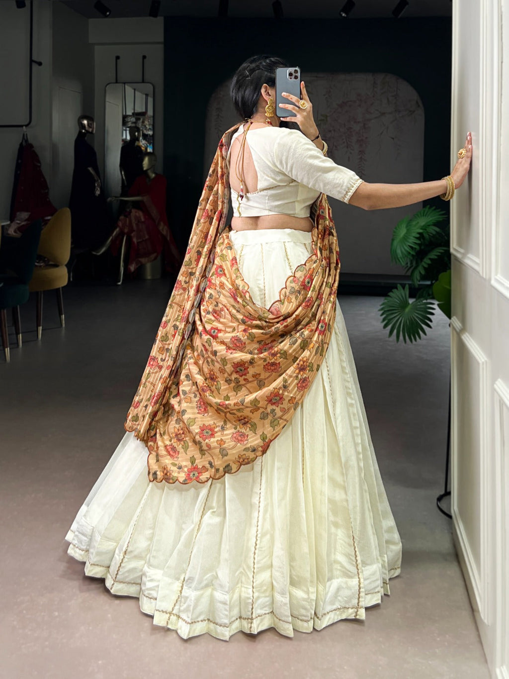 Lorenvalley Fashion Off White New Crush Plain with Laser Touch Up Lehenga Choli with Dupatta