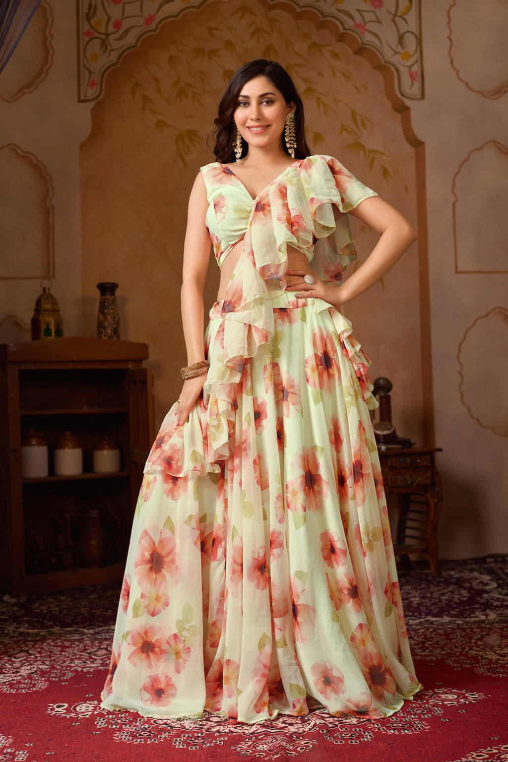 Lorenvalley Fashion Pista Georgette with Digital Printed Lehenga Choli with Dupatta