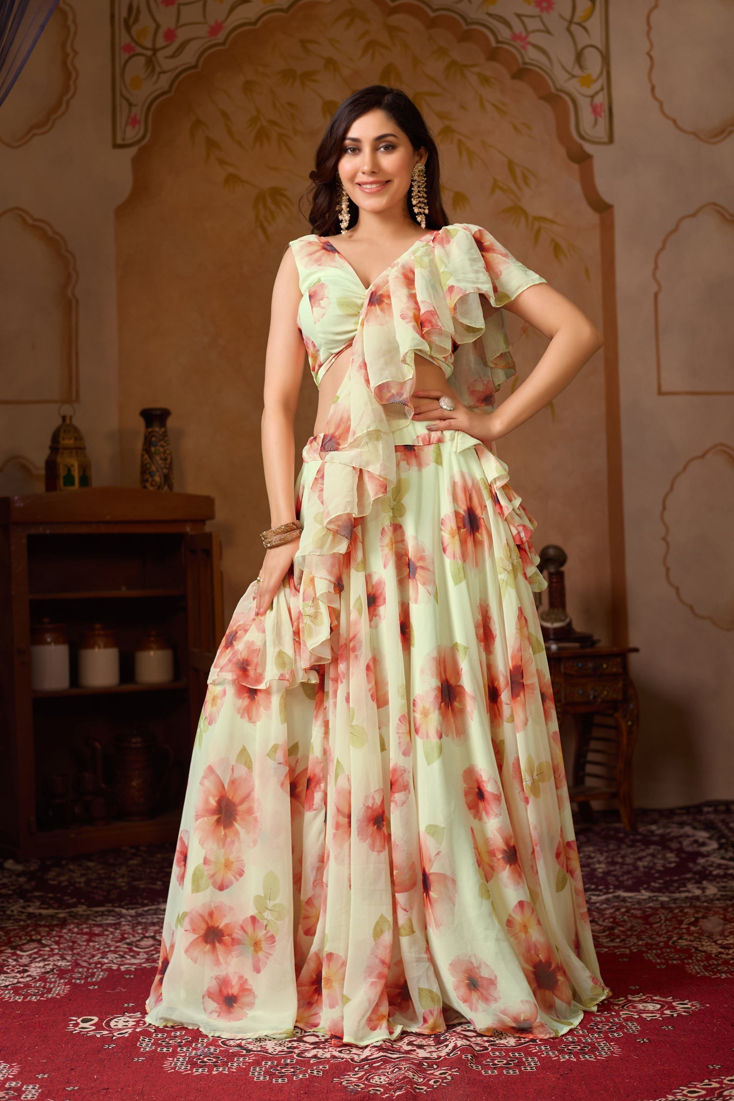 Lorenvalley Fashion Pista Georgette with Digital Printed Lehenga Choli with Dupatta