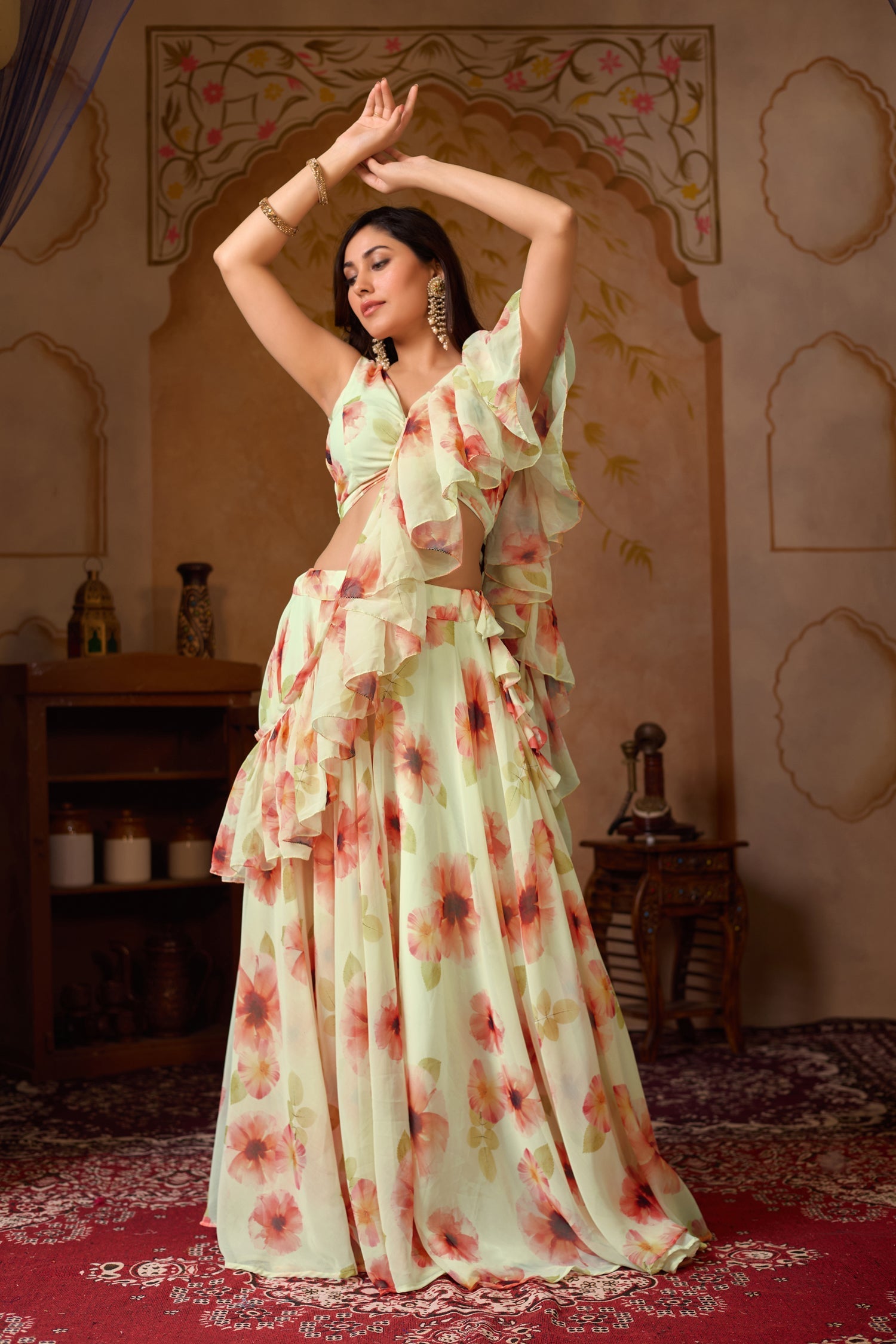 Lorenvalley Fashion Pista Georgette with Digital Printed Lehenga Choli with Dupatta