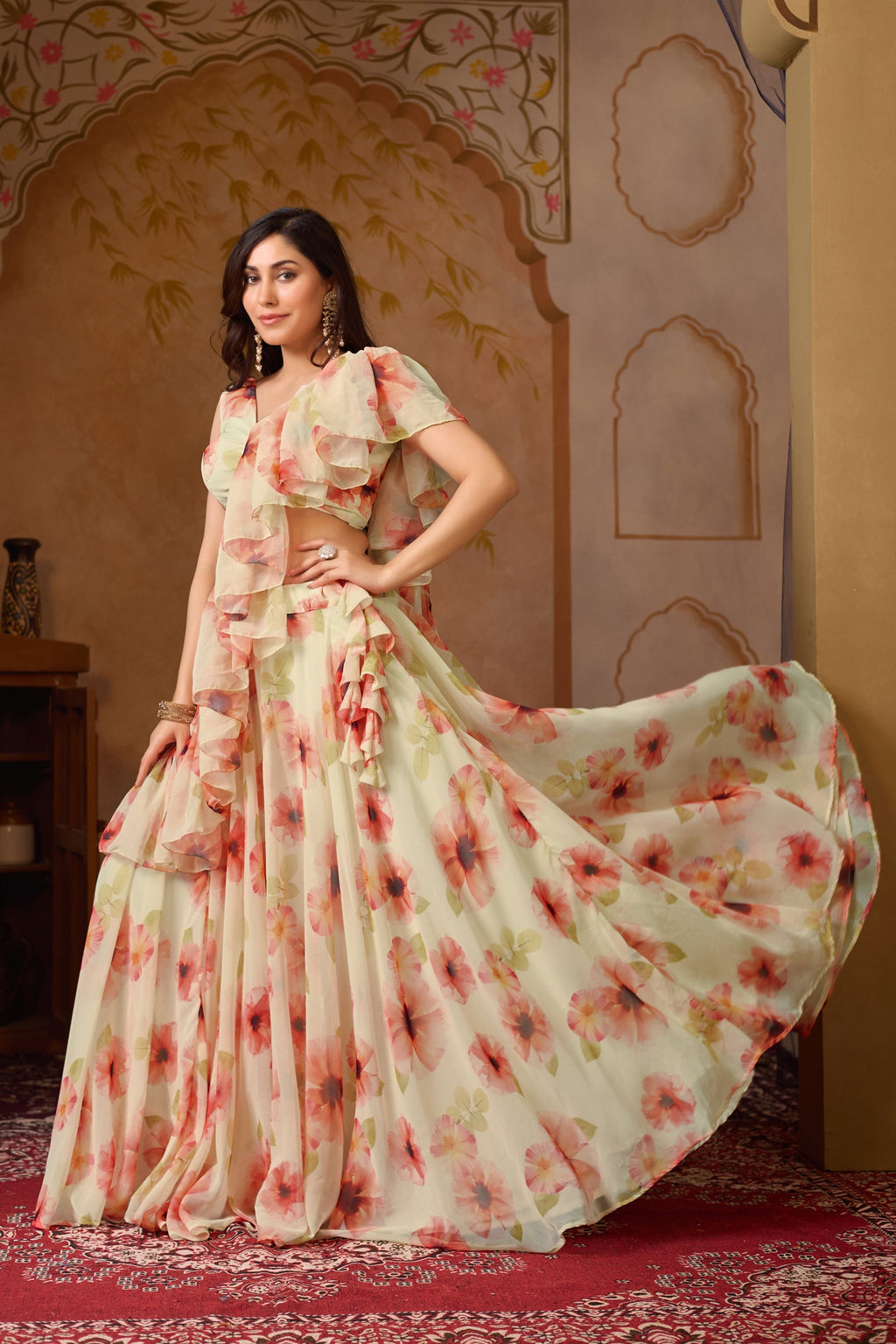 Lorenvalley Fashion Pista Georgette with Digital Printed Lehenga Choli with Dupatta