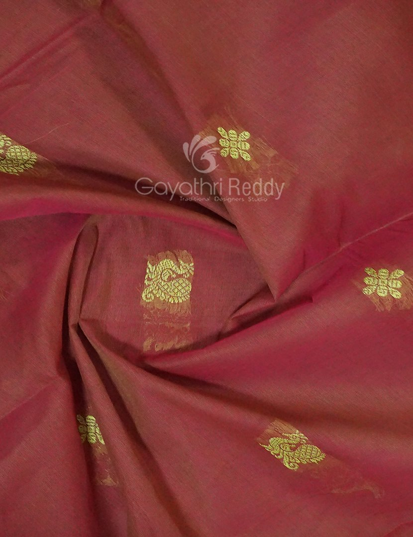 Kalanetha Shades of Red Rust Pure Kanchi Cotton Saree With Kanchi Traditional Border By Gayathri Reddy Designer Studio