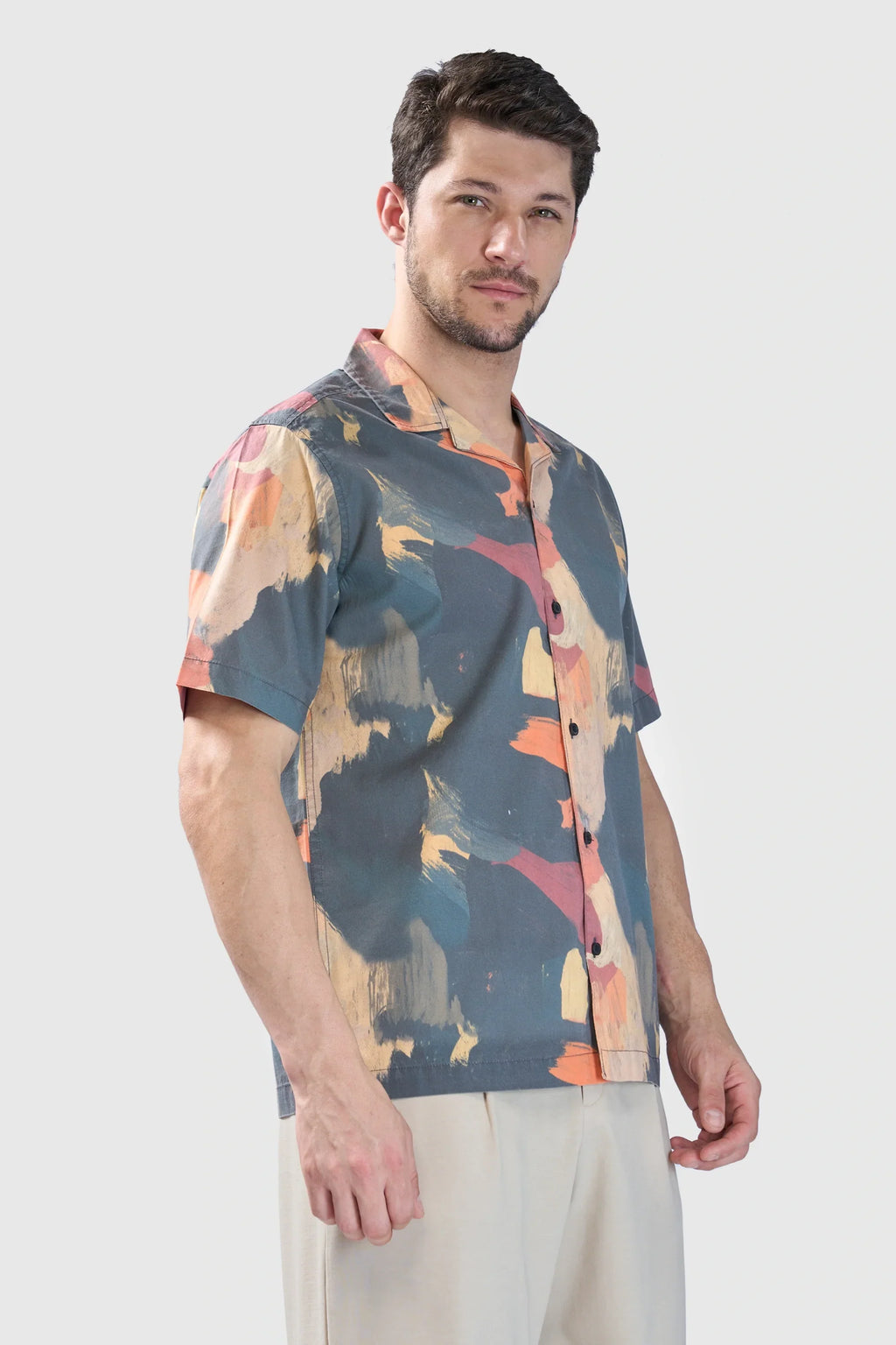 Xkind Dark Grey Abstract Printed Relaxed Fit Shirt
