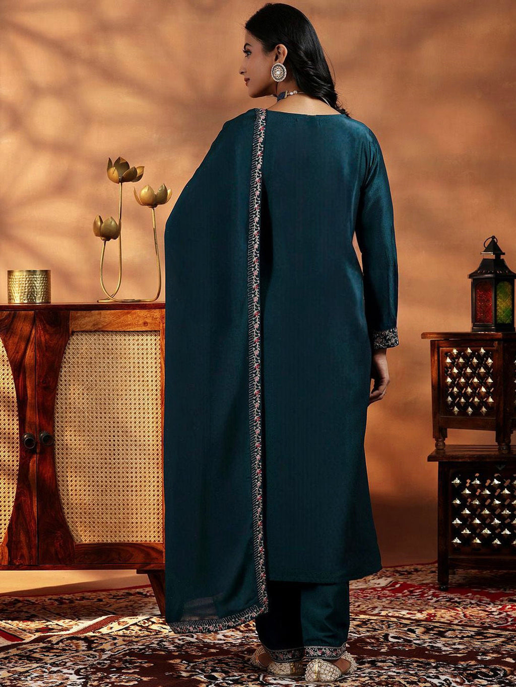 Vegaa Fashion Rama Mustard Vichitra Silk Embroidered Salwar Suit
