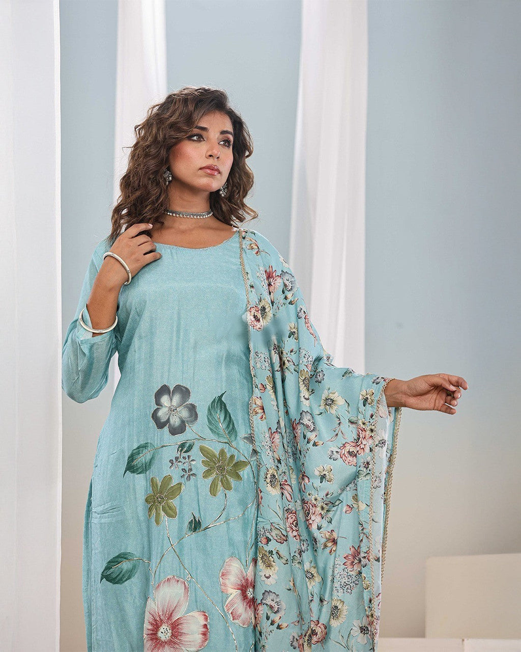 Vegaa Fashion Sky Blue Franch Crab Printed Salwar Suit