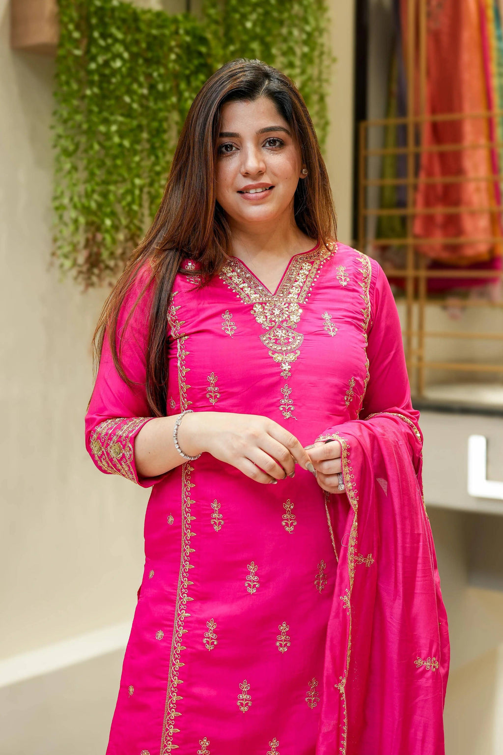 Vegaa Fashion Pink Chanderi Silk Embroidered Salwar Suit