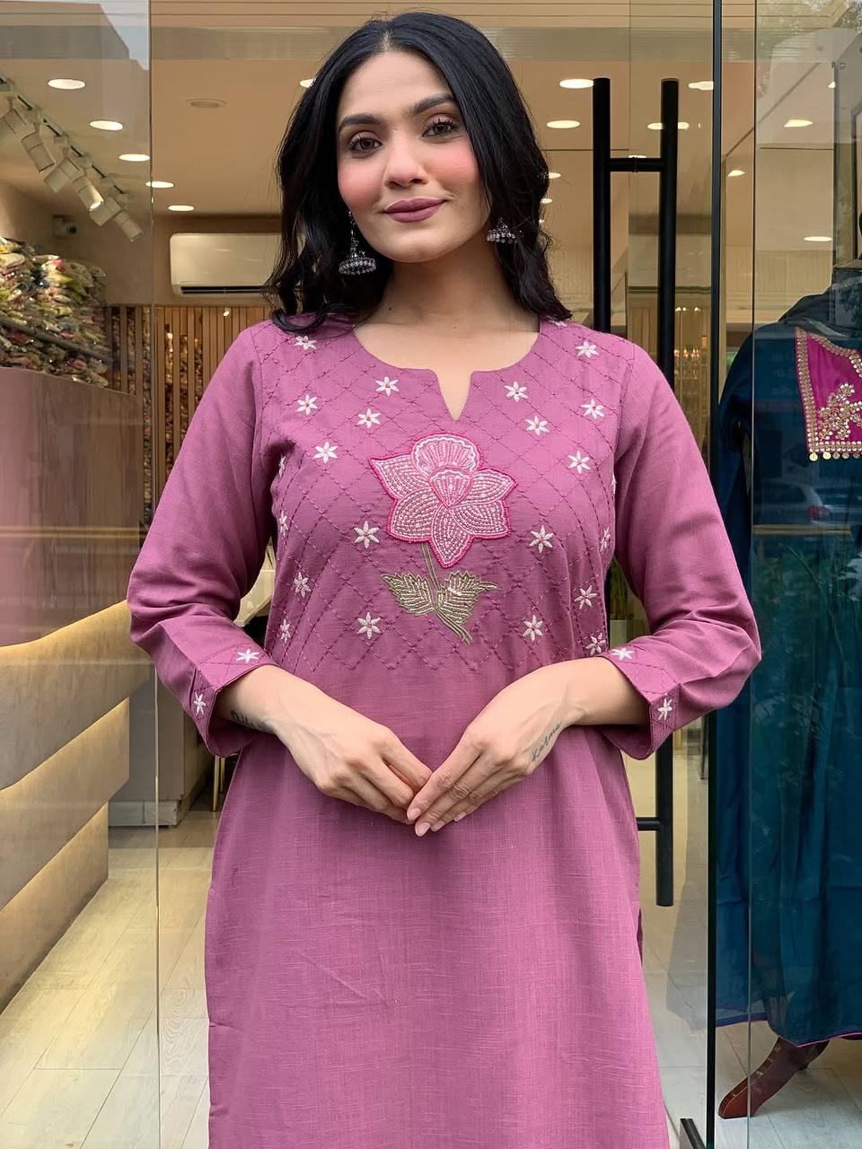 Vegaa Fashion Onion Pink Cotton Embroidered Salwar Suit