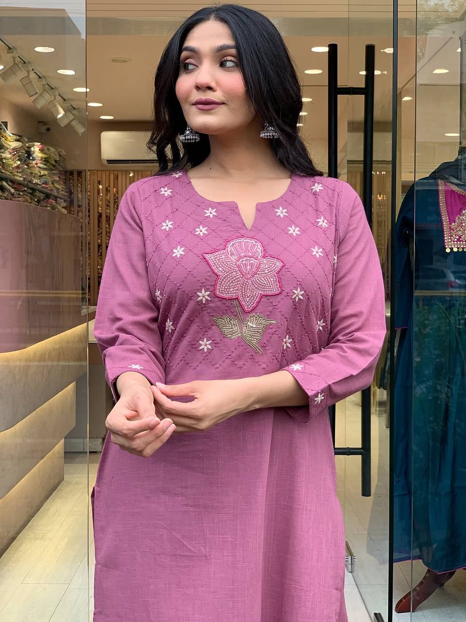 Vegaa Fashion Onion Pink Cotton Embroidered Salwar Suit