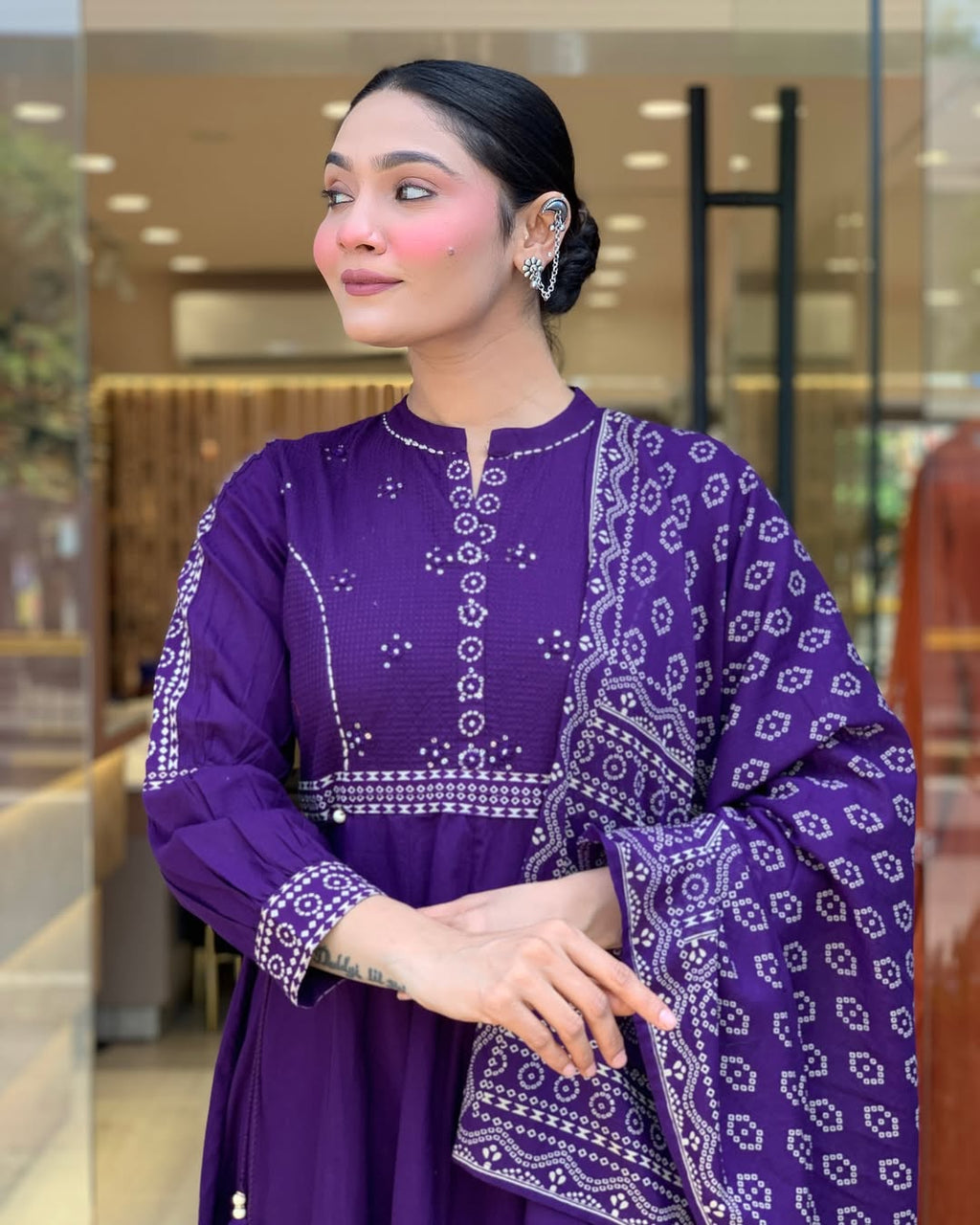 Vegaa Fashion Violet Muslin Cotton Embroidered Salwar Suit