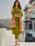 Vegaa Fashion Mahendi Muslin Cotton Embroidered Salwar Suit