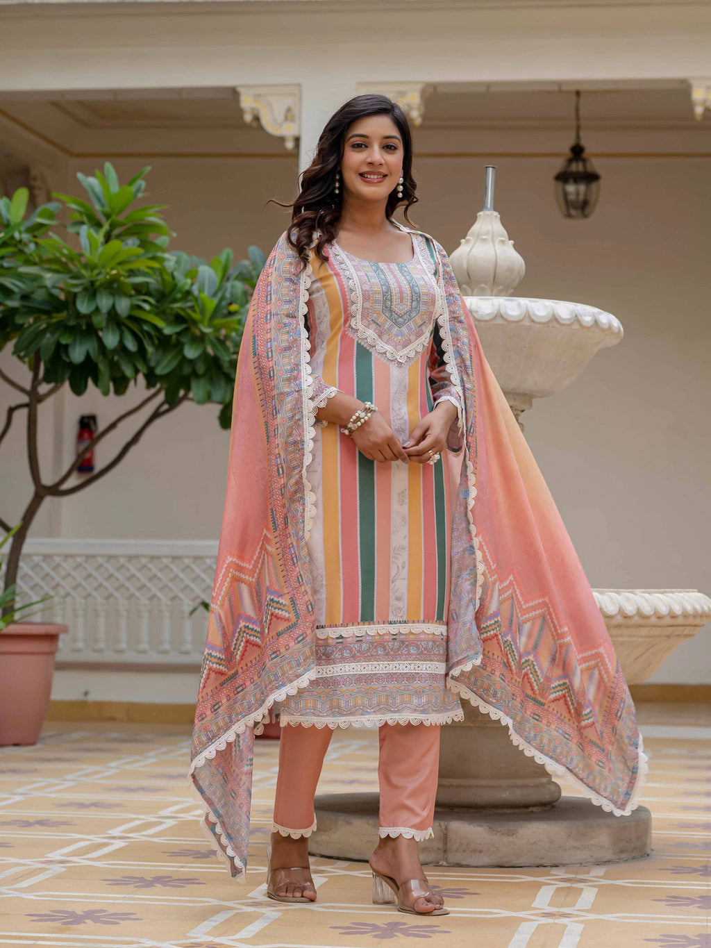 Vegaa Fashion Orange Rayon Embroidered Salwar Suit
