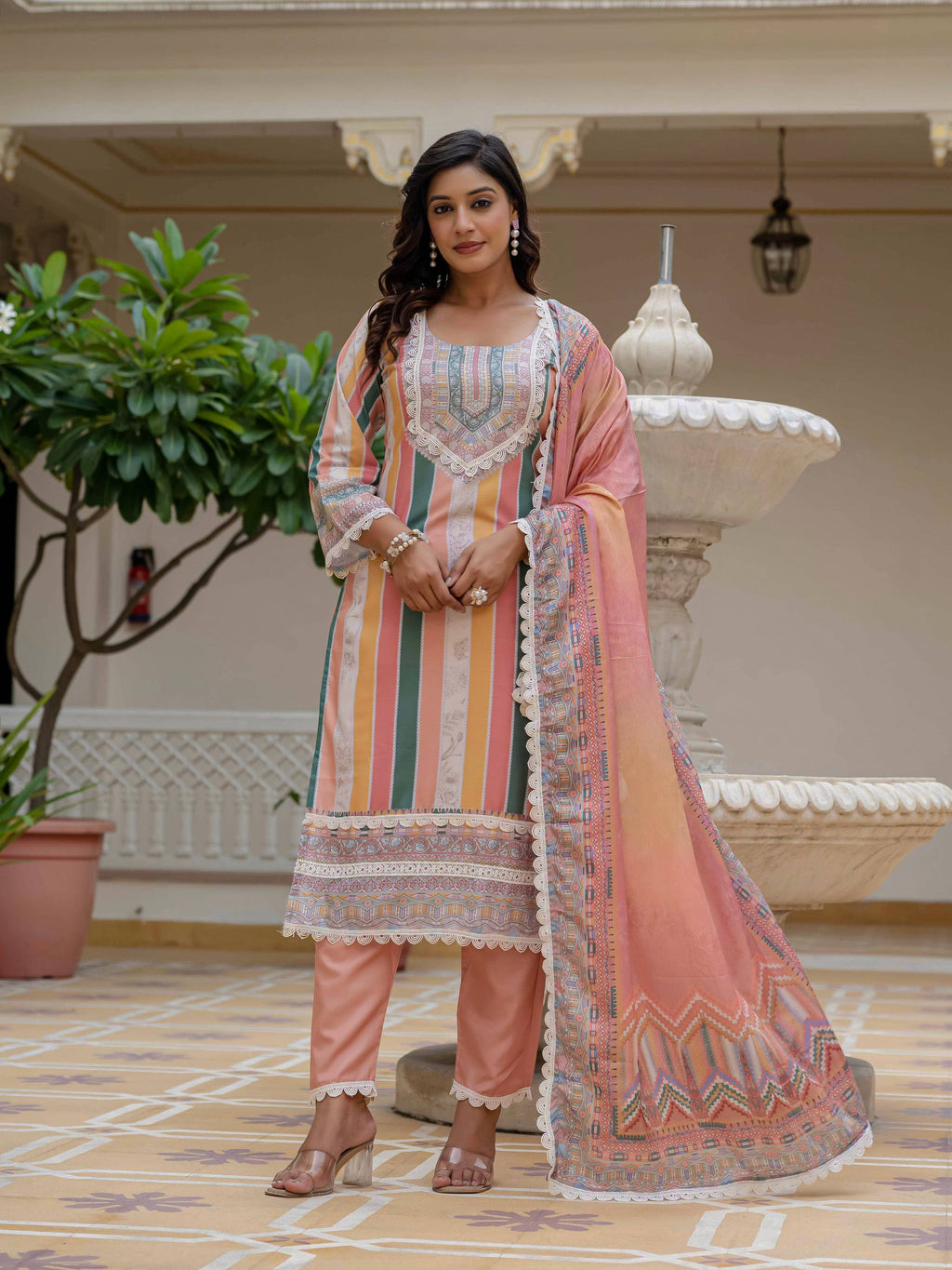 Vegaa Fashion Orange Rayon Embroidered Salwar Suit