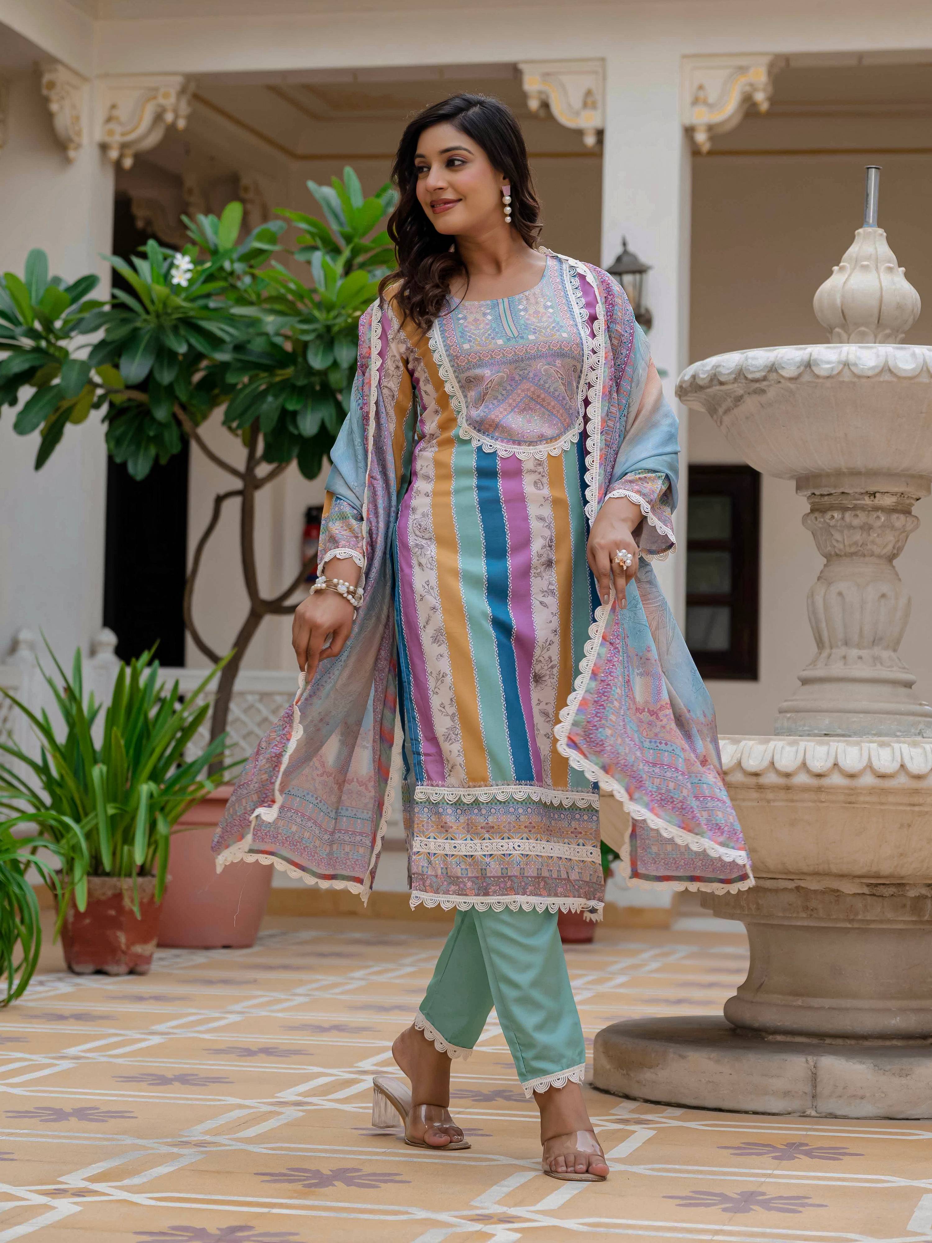 Vegaa Fashion Sky Blue Rayon Embroidered Salwar Suit