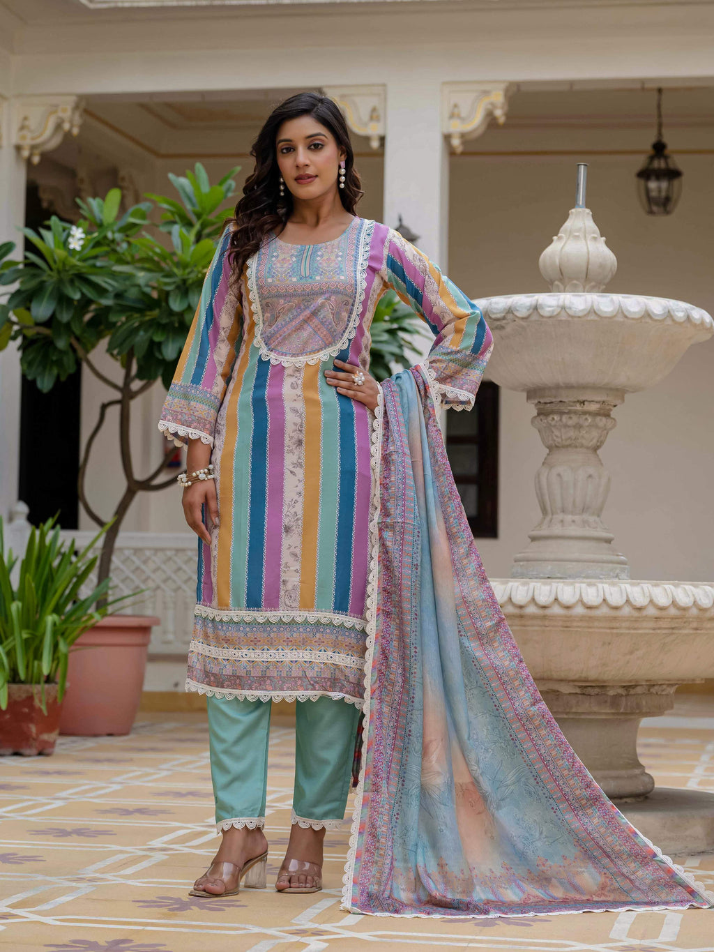 Vegaa Fashion Sky Blue Rayon Embroidered Salwar Suit