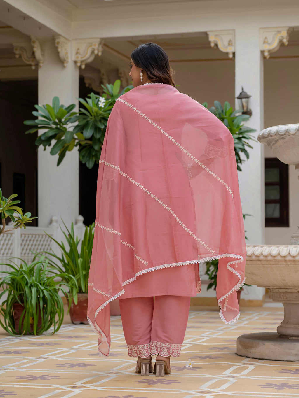 Vegaa Fashion Light Pink Roman Silk Embroidered Salwar Suit