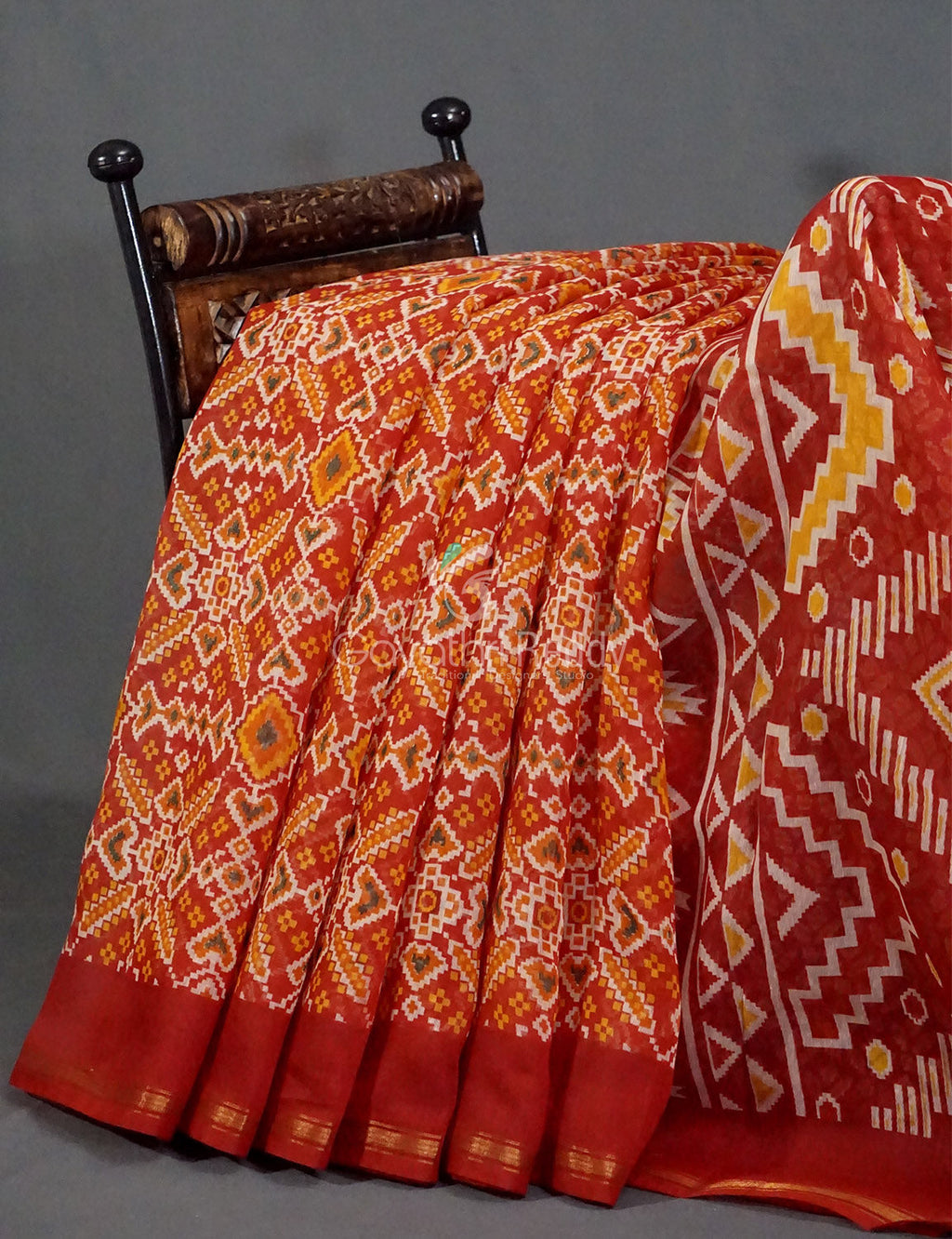 Red Colored Patola Print Semi Chanderi Saree By Gayathri Reddy Designer Studio