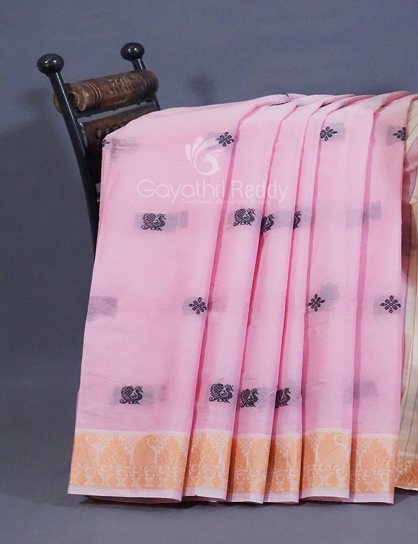 Kalanetha Shades of Baby Pink Pure Kanchi Cotton Saree With Kanchi Traditional Border By Gayathri Reddy Designer Studio