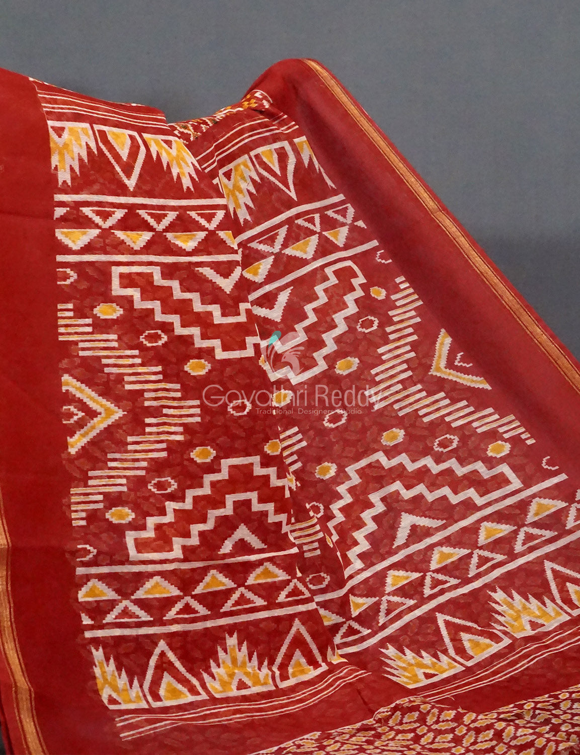 Red Colored Patola Print Semi Chanderi Saree By Gayathri Reddy Designer Studio