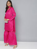HERE&NOW Women Pink Ethnic Motifs Printed Gotta Patti Kurta with Sharara With Dupatta