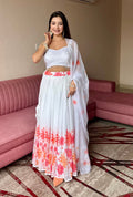 Lorenvalley Fashion White Georgette with Floral Print Design Lehenga Choli with Dupatta