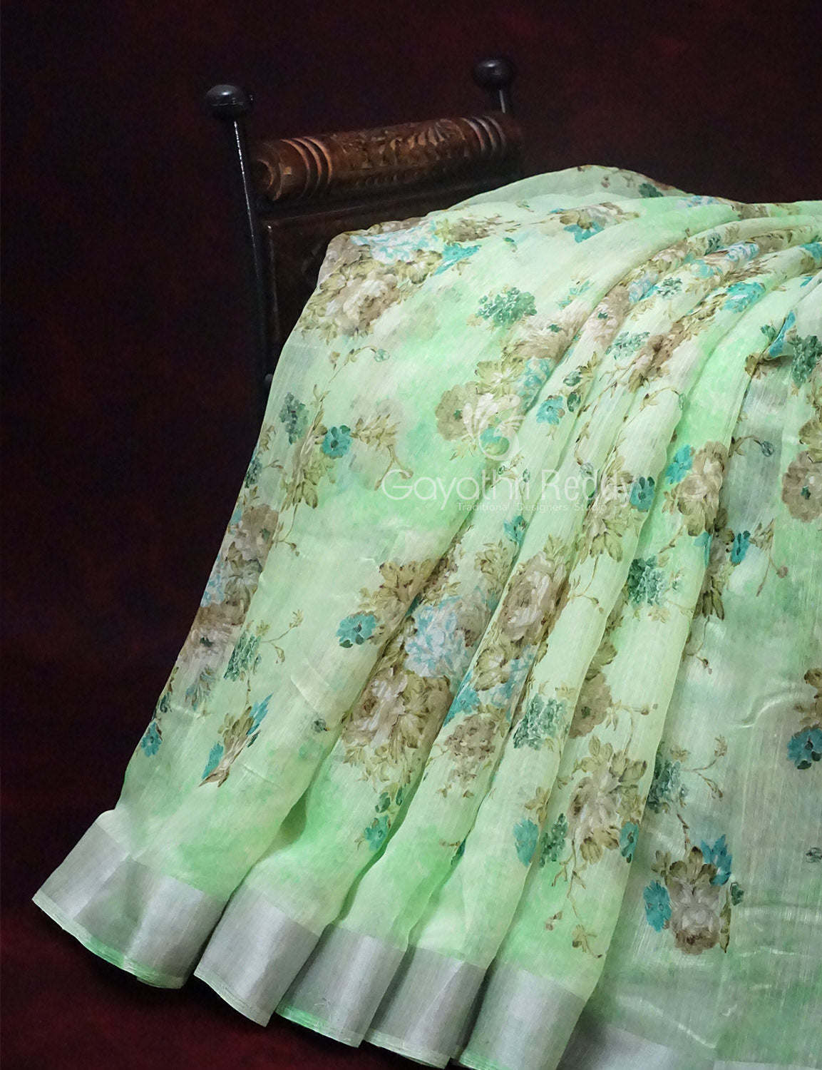 Shades of Apple Green with Floral Design Semi Chanderi Saree By Gayathri Reddy Designer Studio