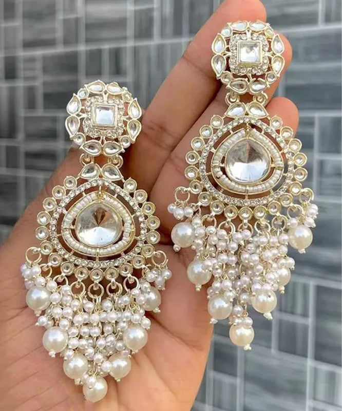 Tehzeeb Creations White Gold Trending Style Drop & Danglers Earring For Girls & Women Diamond, Pearl Brass Drops