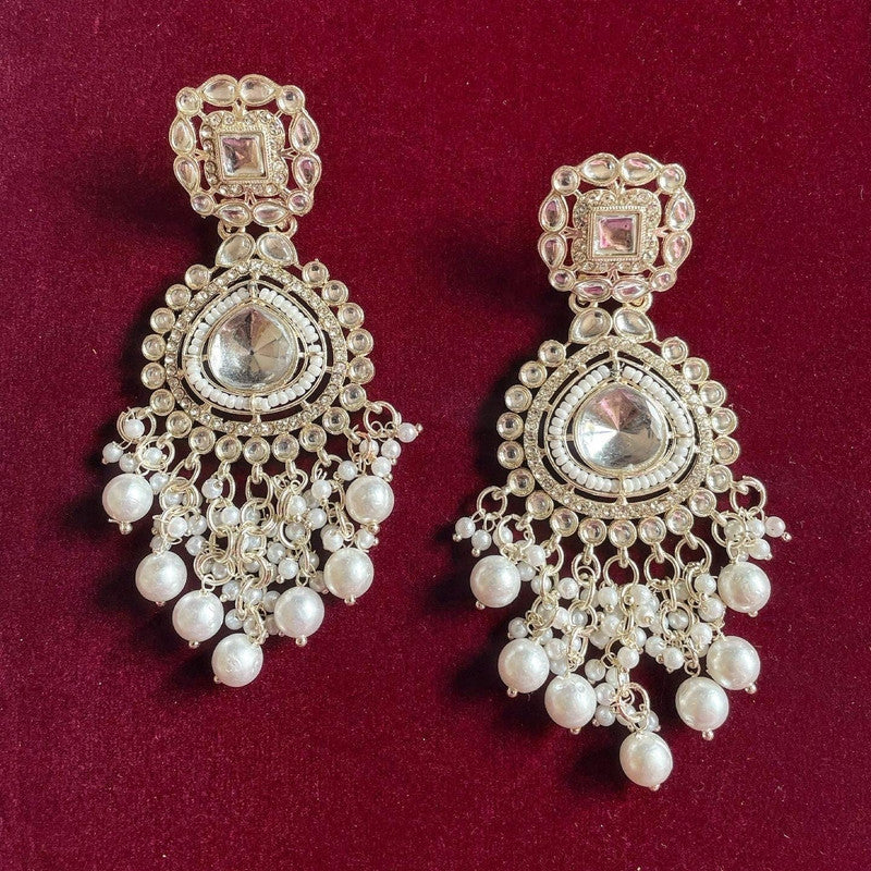 Tehzeeb Creations White Gold Trending Style Drop & Danglers Earring For Girls & Women Diamond, Pearl Brass Drops