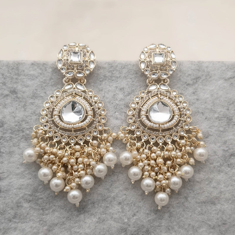 Tehzeeb Creations White Gold Trending Style Drop & Danglers Earring For Girls & Women Diamond, Pearl Brass Drops