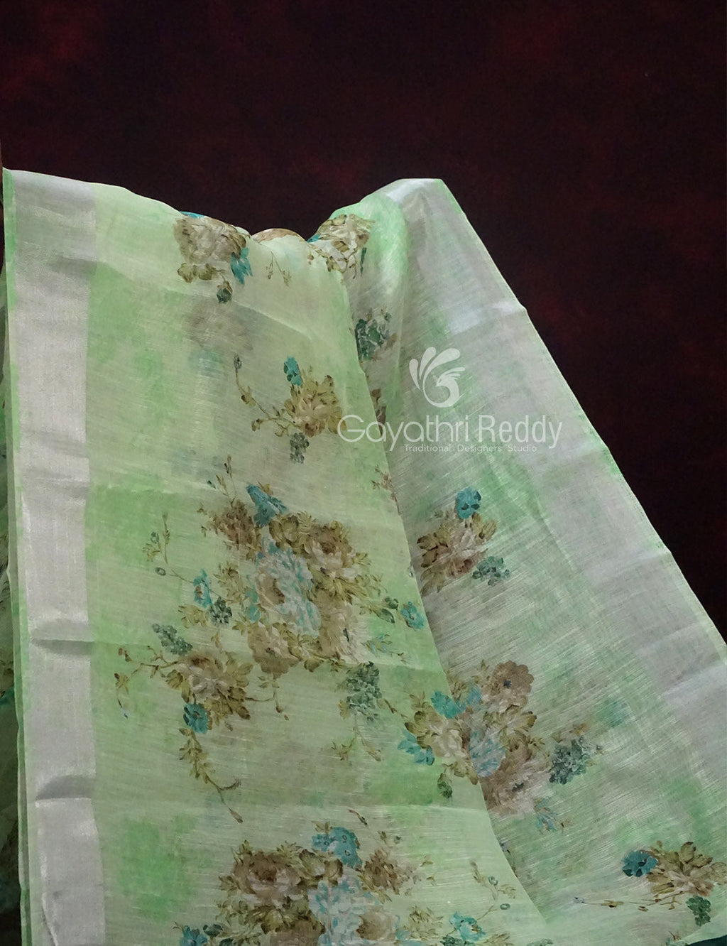Shades of Apple Green with Floral Design Semi Chanderi Saree By Gayathri Reddy Designer Studio