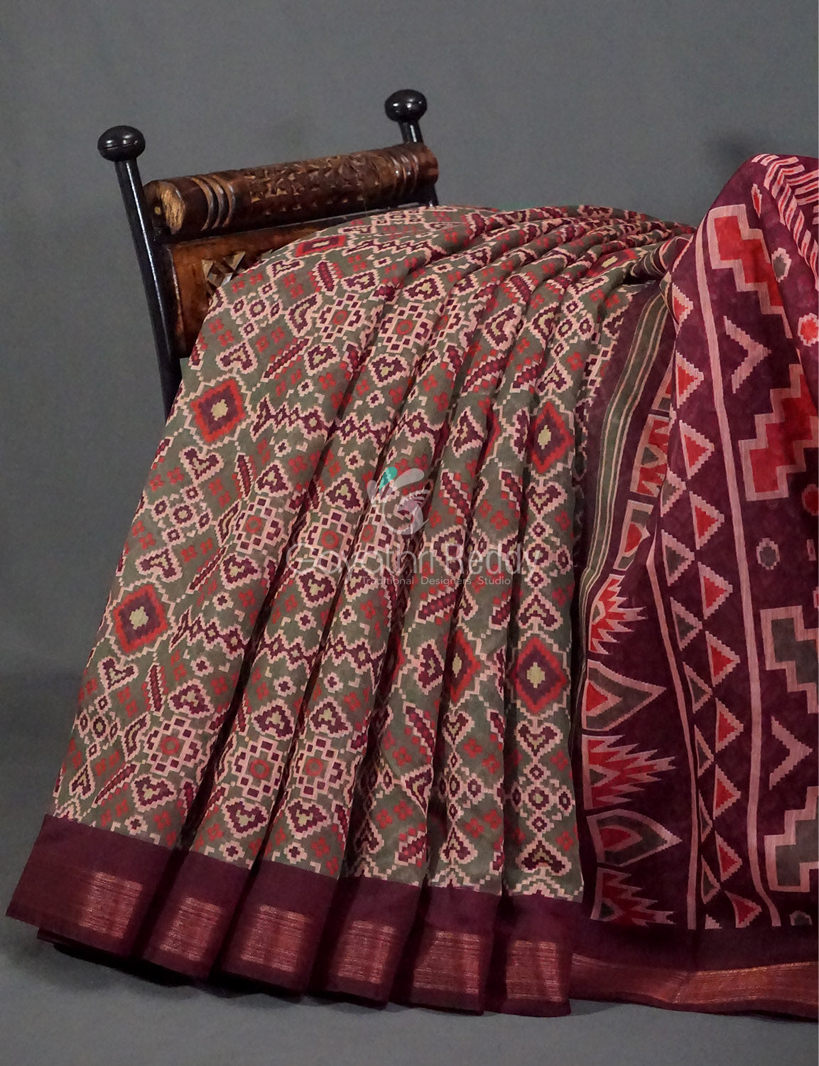 Wine Colour Patola Print Semi Chanderi Saree By Gayathri Reddy Designer Studio