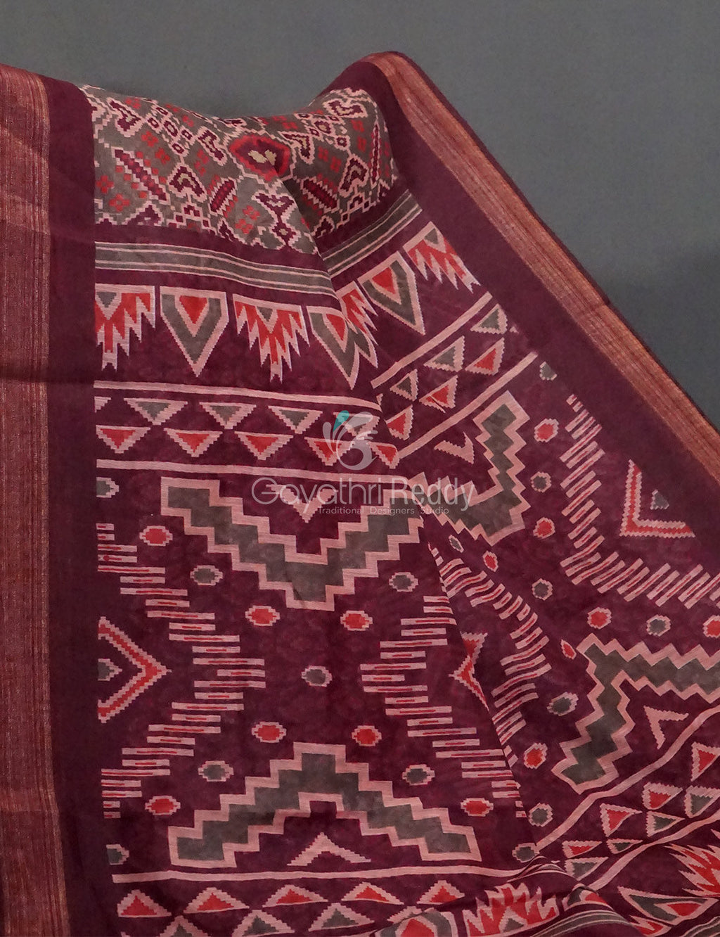 Wine Colour Patola Print Semi Chanderi Saree By Gayathri Reddy Designer Studio