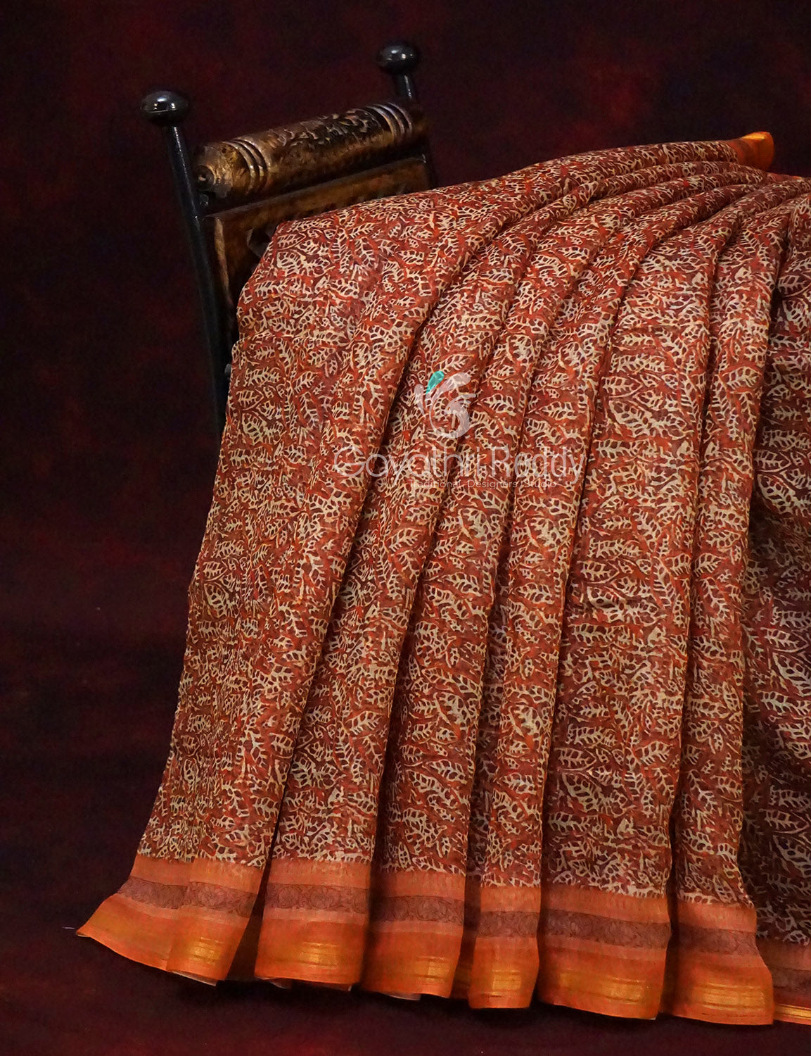 Orange and Rust Printed Semi Chanderi Saree By Gayathri Reddy Designer Studio