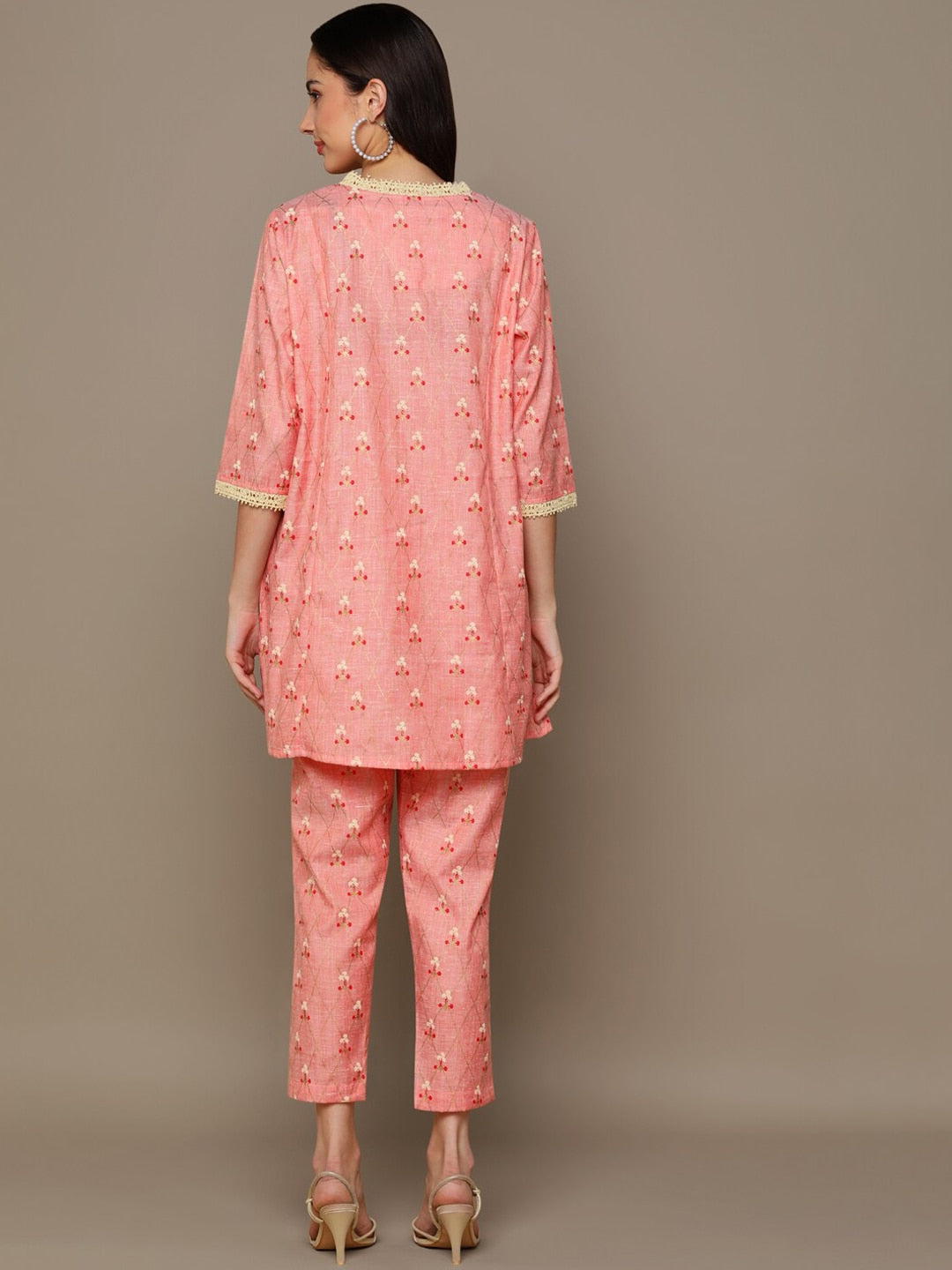 HERE&NOW Orange Floral Printed A-Line Kurta Set
