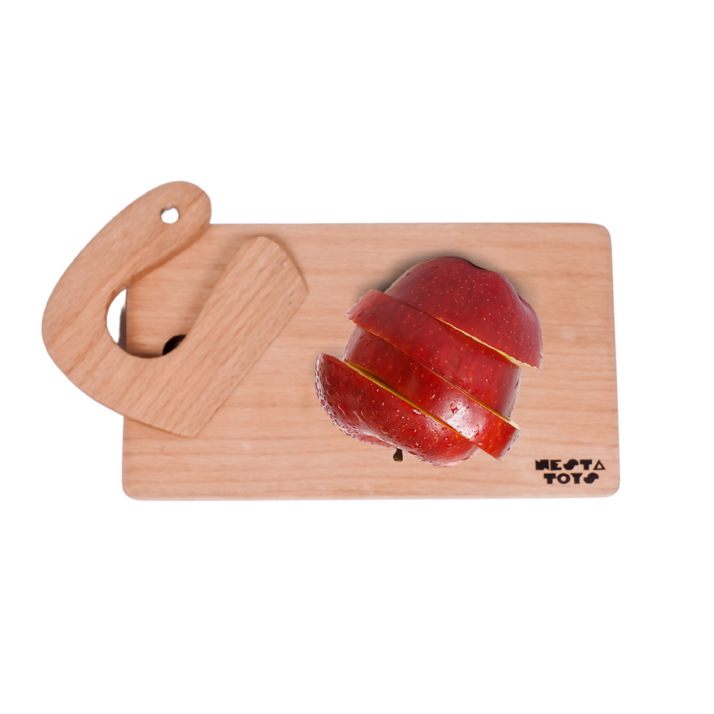 Nesta Toys Montessori Chopping Board & Knife for Babies & Toddlers, Safe Cutting Tool for Kids, Kitchen Pretend Play Toys