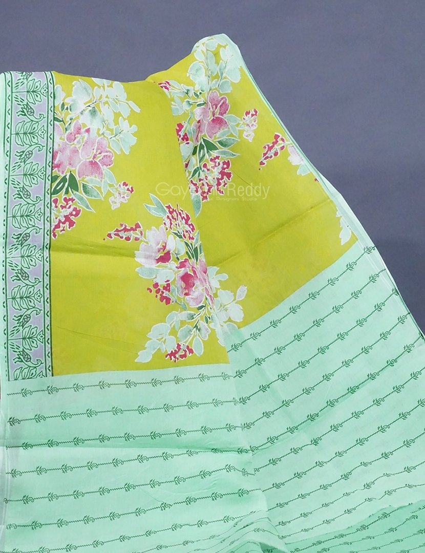 Lime Greencolour Block Print Pure Mulmul Cotton Saree By Gayathri Reddy Designer Studio