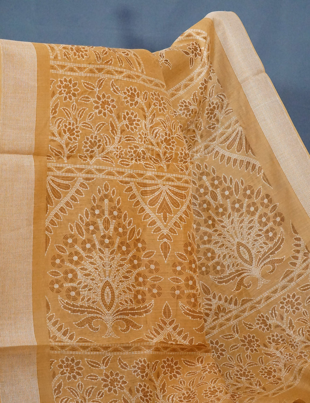 Shades of Light Mustard Colour Floral Print Semi Chanderi Saree By Gayathri Reddy Designer Studio