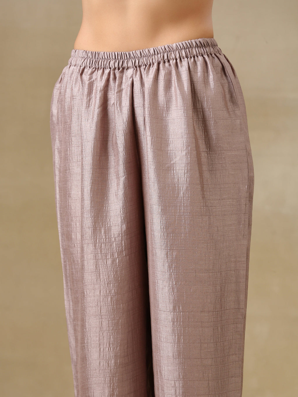 trueBrowns Grey Textured Silk Deep V-Neck Co-Ord Set