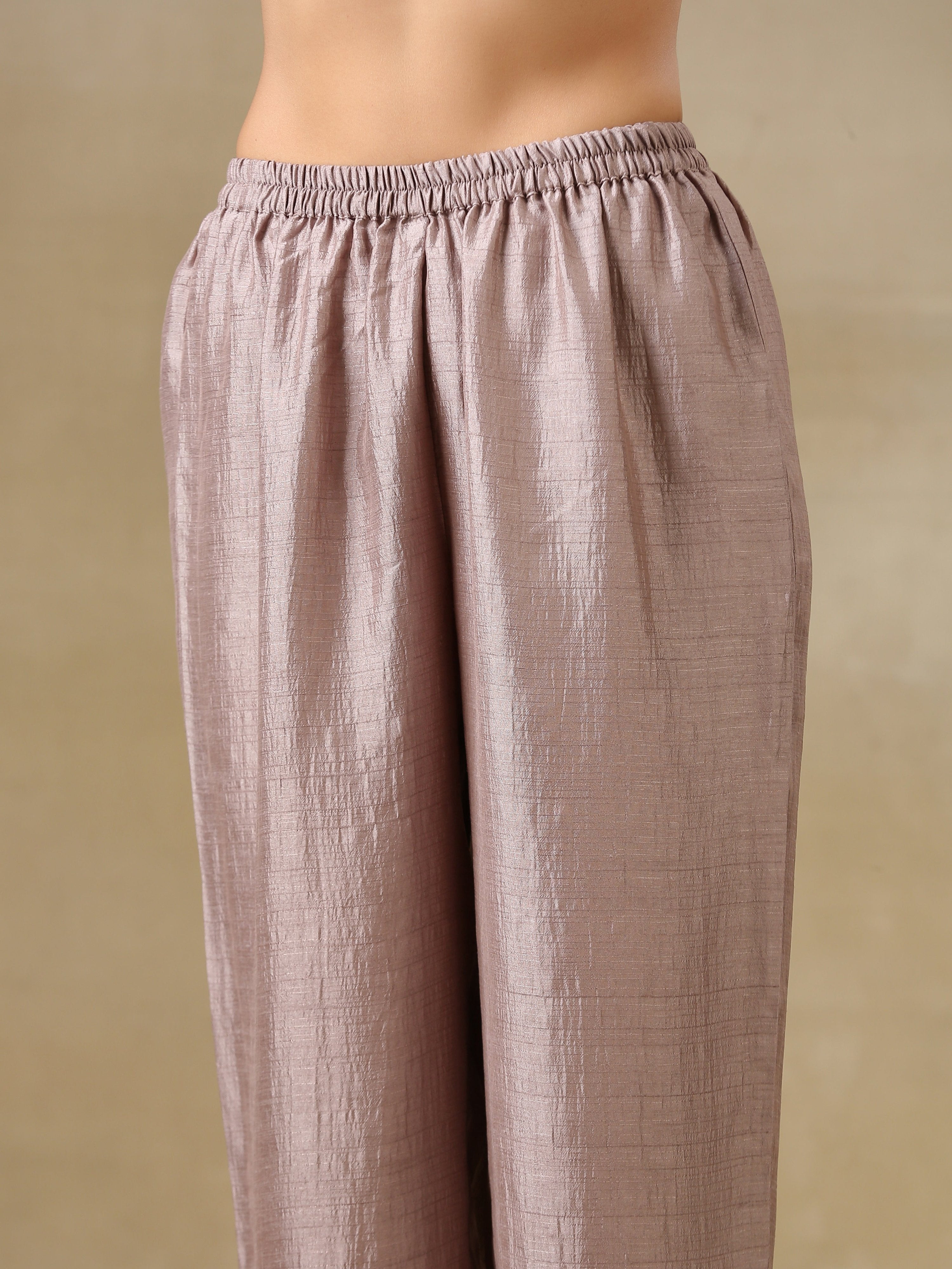 trueBrowns Grey Textured Silk Deep V-Neck Co-Ord Set