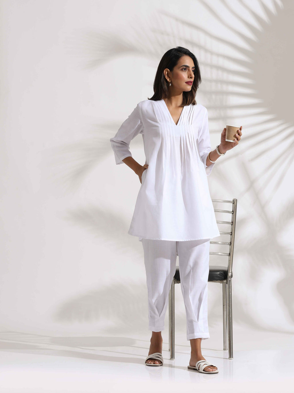 trueBrowns White Slub Co-ord Set