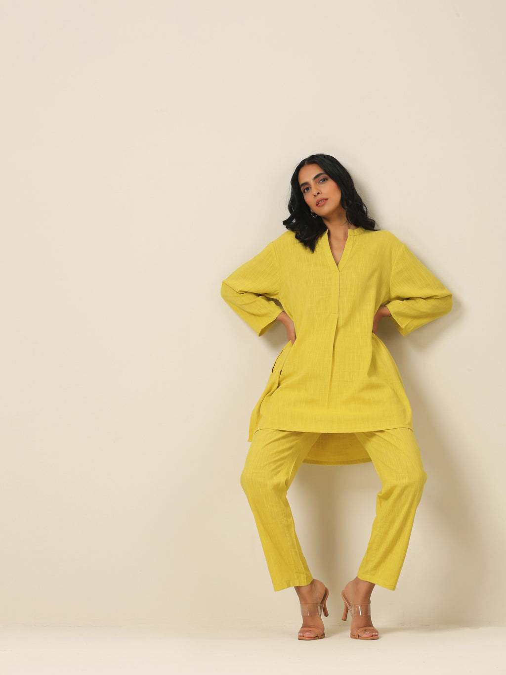 trueBrowns Lime Slub Texture Relax Fit Co-Ord Set