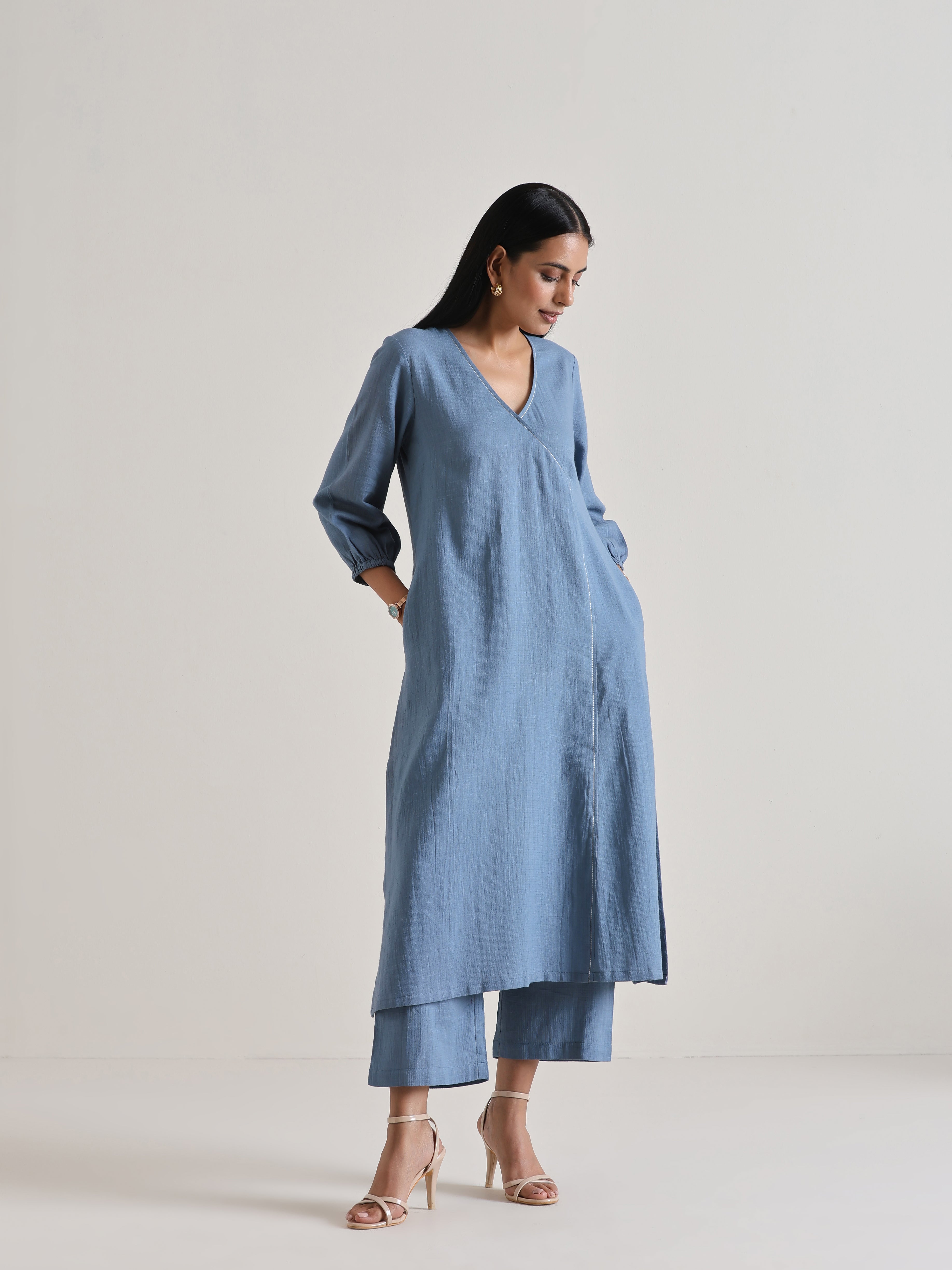 trueBrowns Light Blue Kurta Pant Set