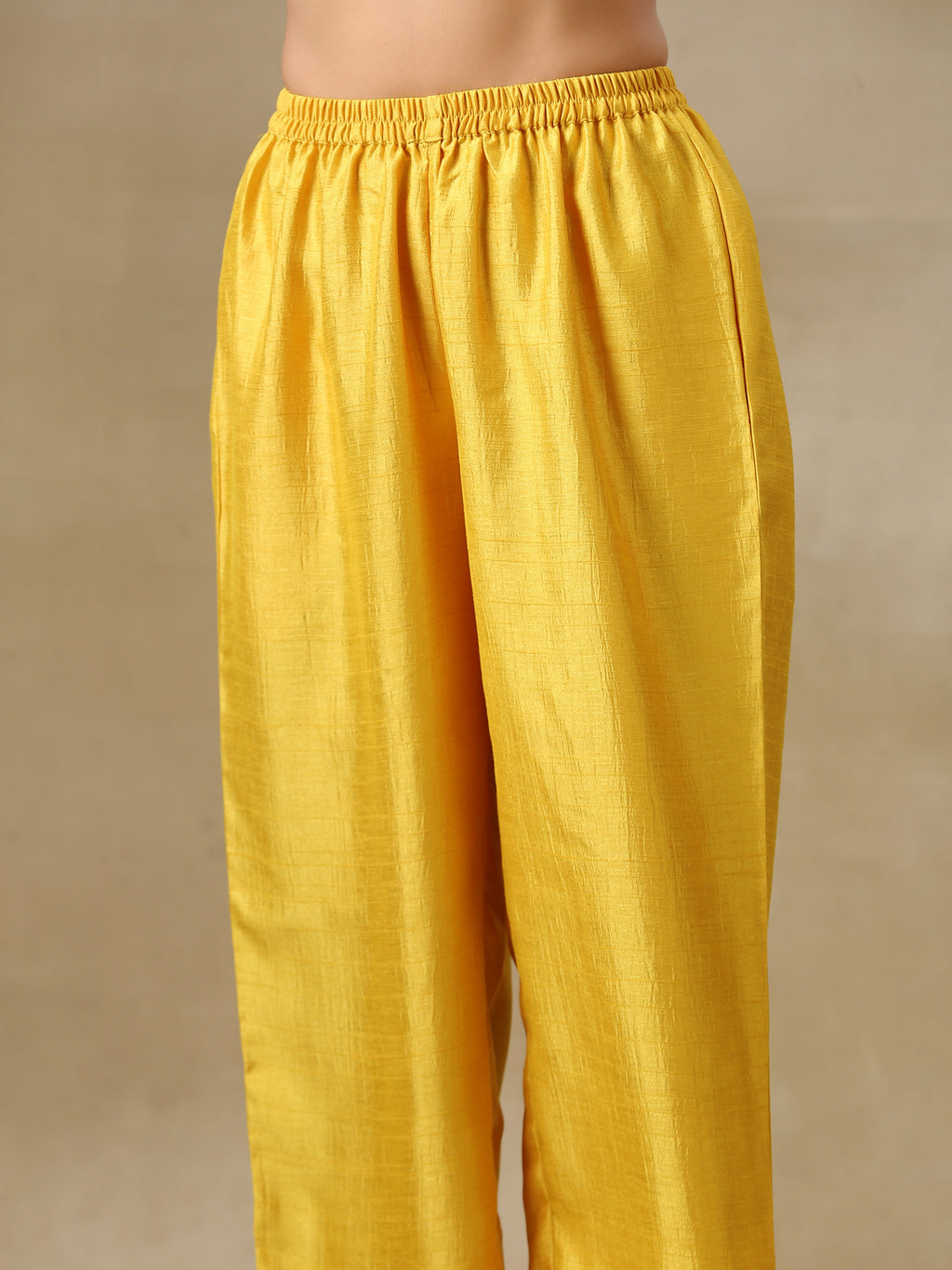 trueBrowns Yellow Textured Silk High Slit Gathered Kurta Set
