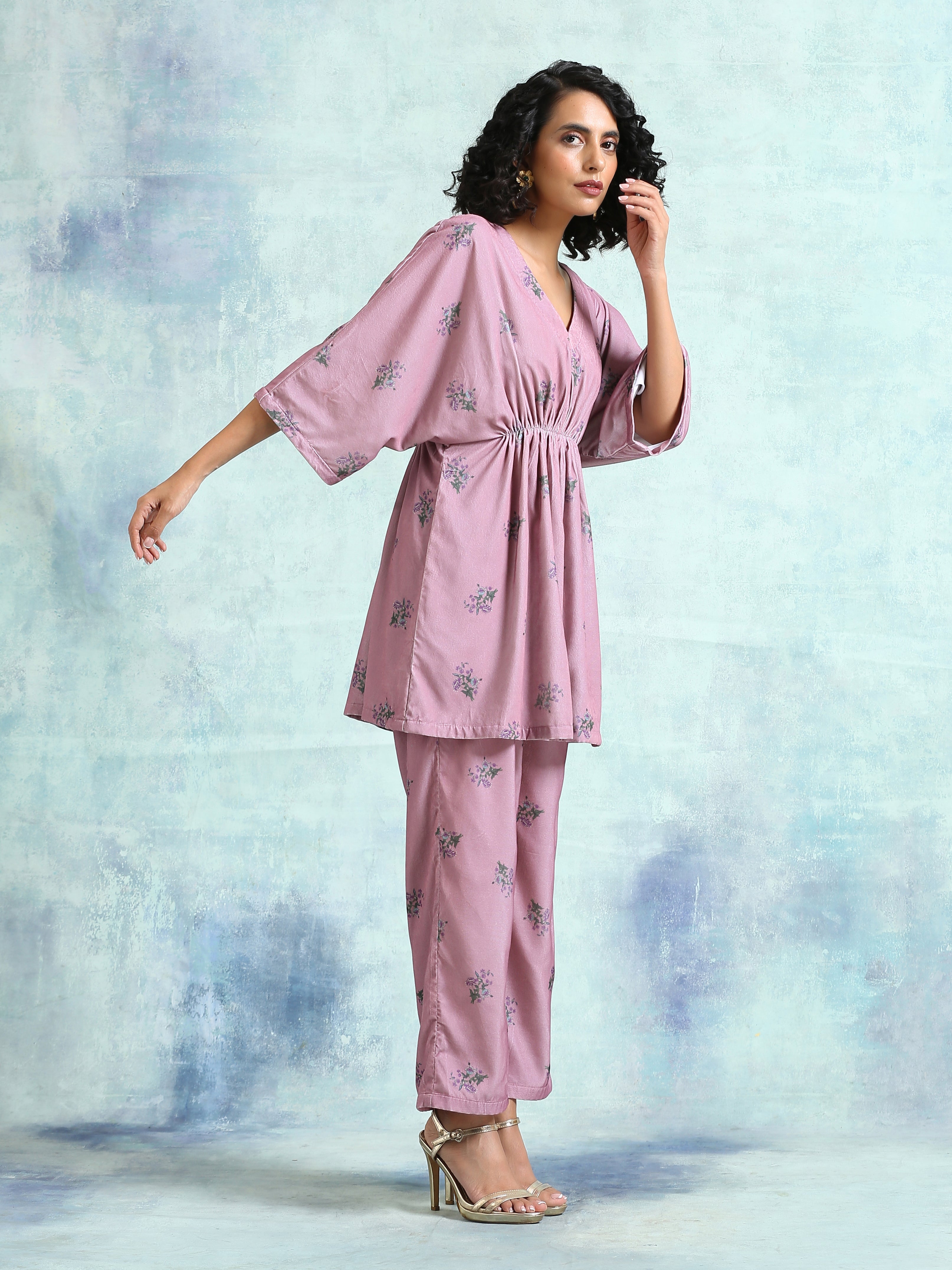 trueBrowns Light Mauve Printed Velvet Co-Ord Set