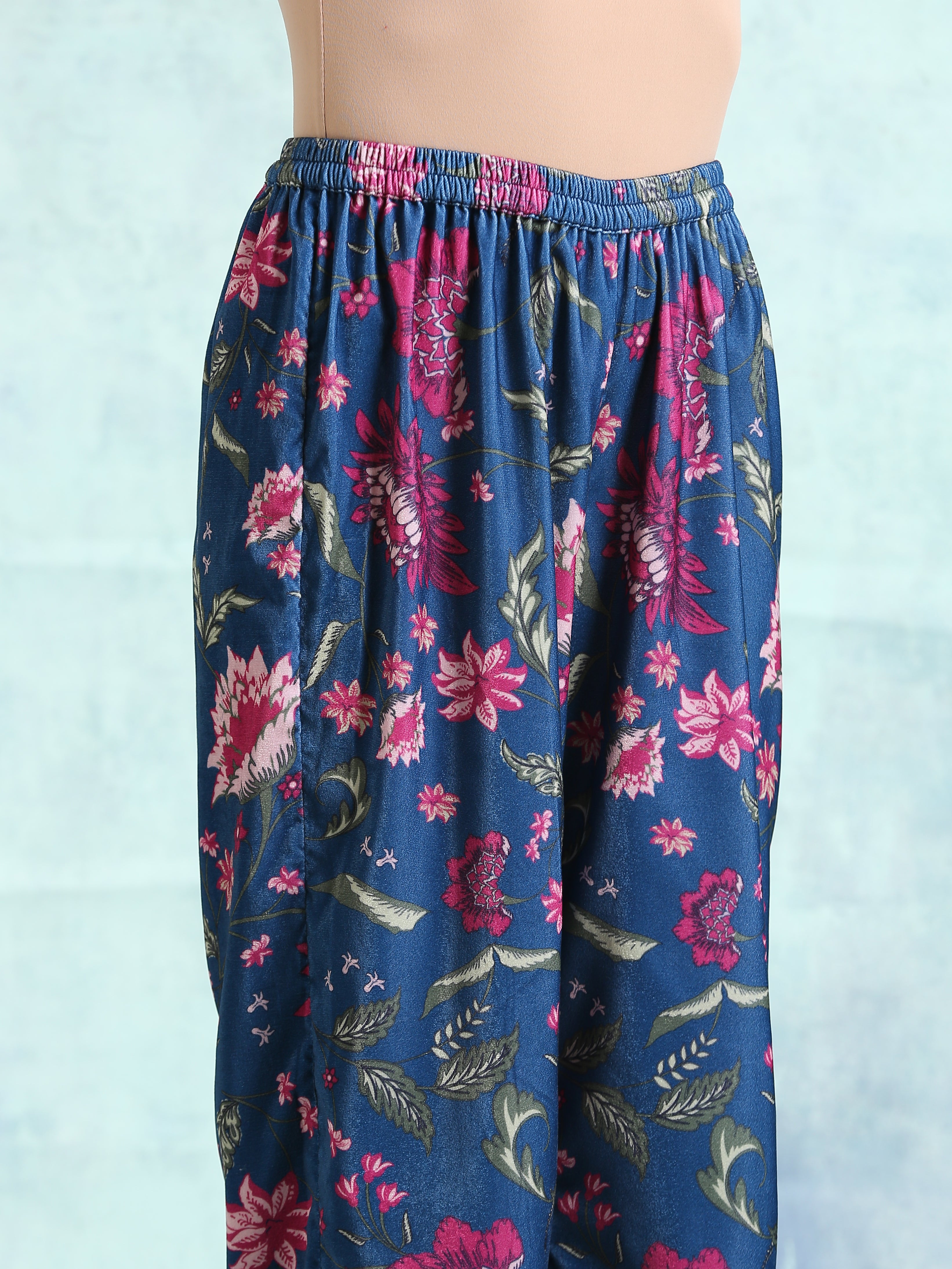 trueBrowns Blue Printed Velvet Co-Ord Set